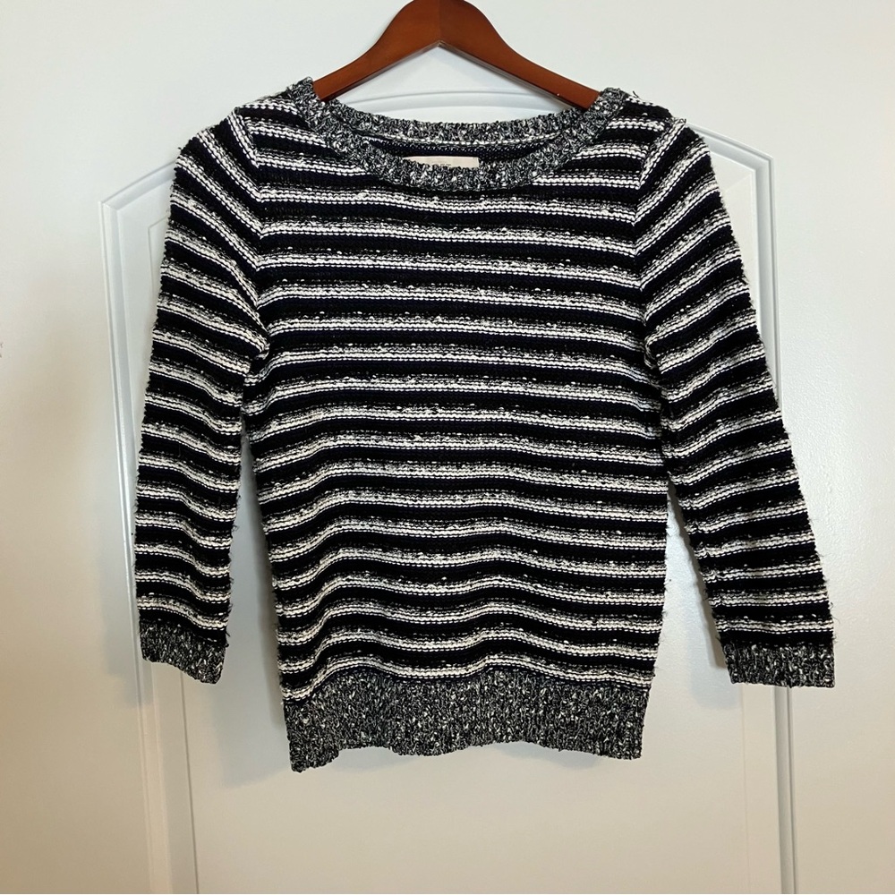Ann Taylor Loft‎ Sweater Boat Neck Chunky Knit Size S Black White